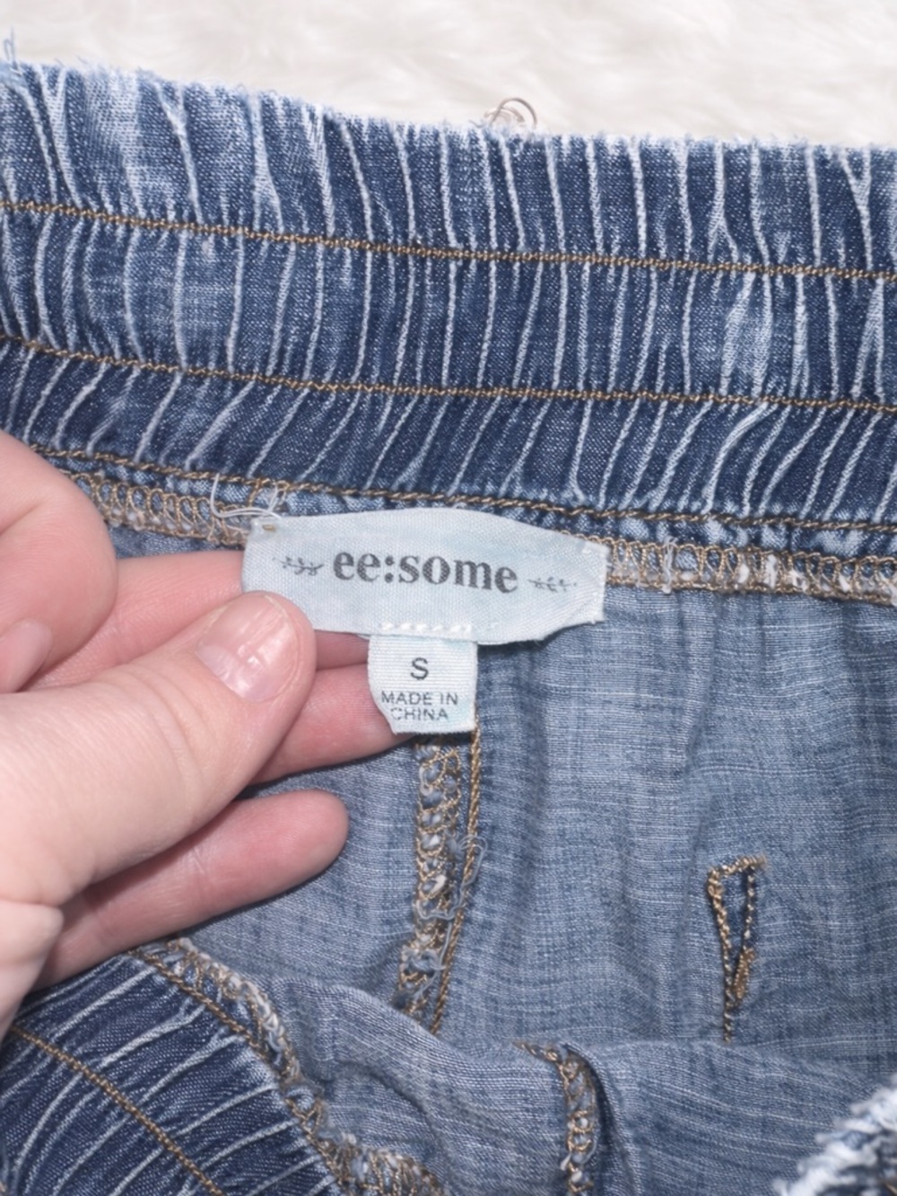 ee:some Tencel Wide Leg Pants Size Small Chambray Drawstring Elastic Waist - Picture 2 of 4